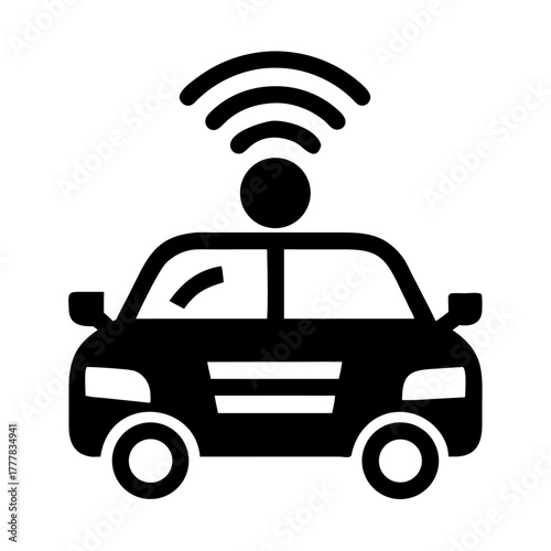 Black icon of a car with wifi signal icon