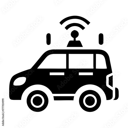 Black icon of a connected suv with wifi signal icon