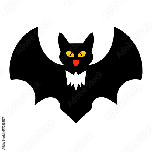 Black bat with yellow eyes and red nose icon