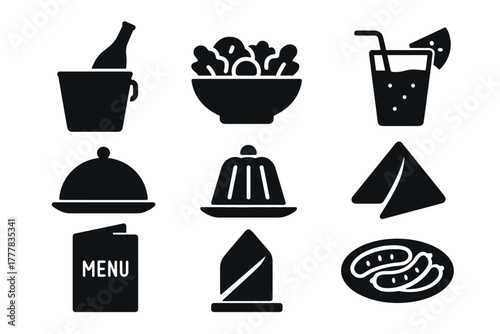 Icon set food and drink silhouettes for restaurant menus