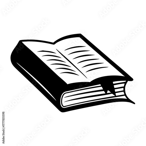 Black and white icon of an open book icon
