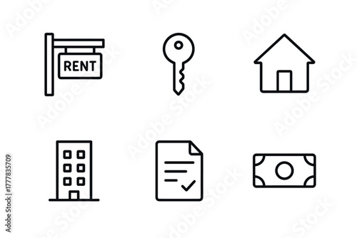 Real estate and rental icons in minimalist linear style