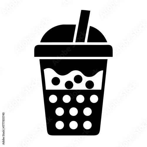 Black icon of a bubble tea drink with a straw icon