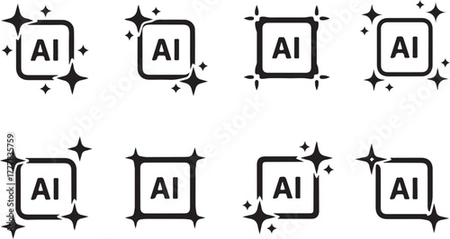 AI star and square icon. Artificial intelligence AI vector icon symbol. AI system icon illustration vector. Generate an AI icon set. 