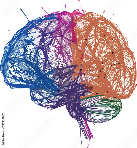 Vibrant Digital Brain Formed From Colorful Fiber Optic Strands Representing Artificial Intelligence Innovation, Neural Creativity And Futuristic Data Technology