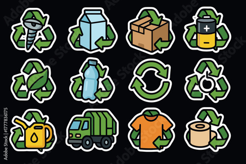 Recycling and sustainability icons ecofriendly solutions for everyday items