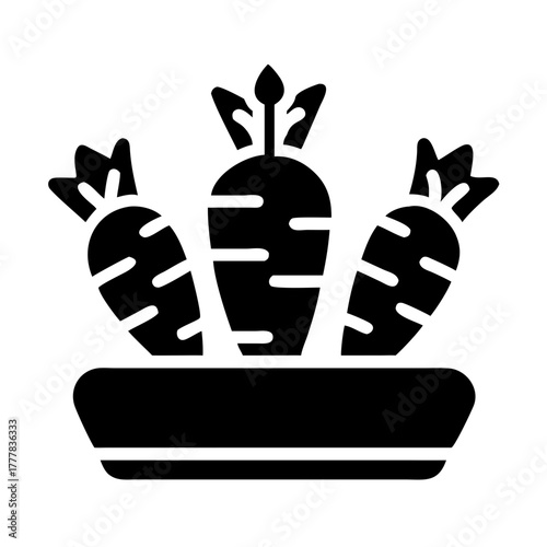 Three carrots in a bowl icon