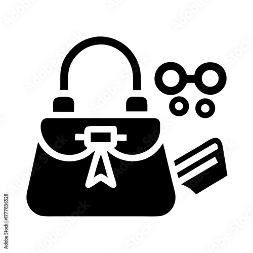 Handbag with sunglasses and card icon