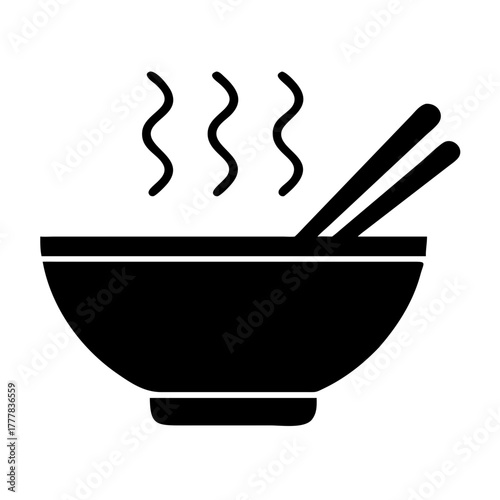 Steaming bowl of noodles with chopsticks icon