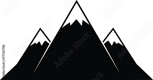 Black and White Vector Illustration of Snow-Capped Mountain Peaks
