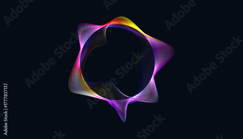 Abstract futuristic digital soundwave visualization. The circular form, created from glowing particles and lines. Ideal for music, technology, digital art, or science-themed designs.