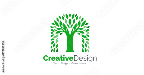 Creative Letter M with Tree Logo Design. Letter M Logo Design.