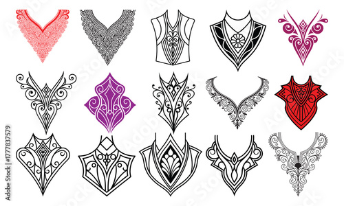 Ornamental Neckline Designs Vector Set Fashion Textile Applique
