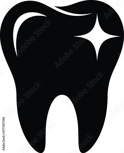 Shiny Clean Tooth Silhouette on White Background Vector Illustration
