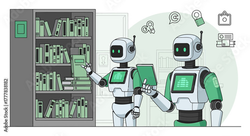 Robots managing a library collection with digital assistance for efficient information retrieval