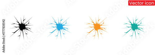 Bold, abstract shattered glass icons in black, blue, orange, and teal offer dynamic visual impact for design projects needing a sense of breakage or crisis.