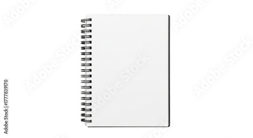 Spiral bound notebook with blank white pages, isolated on transparent background