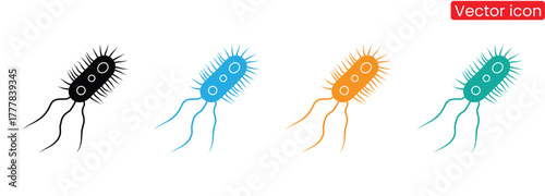 Explore diverse bacteria icons in striking colors for science, health, and medical projects. Perfect for illustrating research, innovation, and biological concepts.