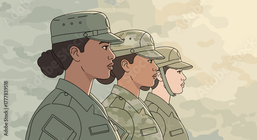 Line of female soldiers honoring Veterans Day, representing strength and dedication, ideal for promotional materials and educational content
