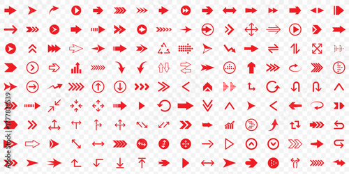 Red arrow icons. Arrows set vector icons. Arrow collection .Simple cursor sign .Curved and Right arrow. Click buttons . Pointer symbol .