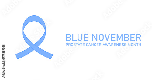 Blue ribbon symbol of the Blue November Prostate Awareness Month on Blank Background