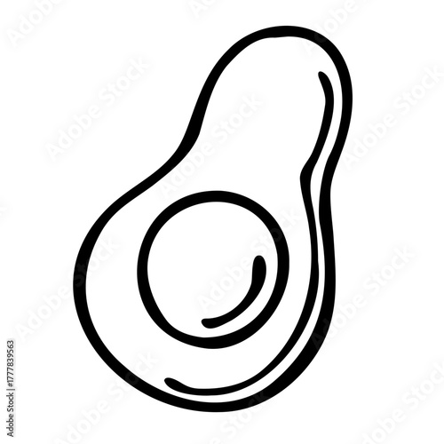 Vector illustration doodle hand drawn food fruit vegetable avocado half seed element black liner pen