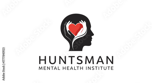 Vector  silhouette of a head with hands holding a red heart inside, huntsman mental health institute