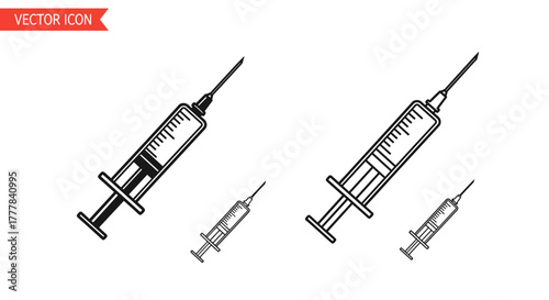 Vector  two sets of syringes in varying sizes depicted in black and outline style illustration