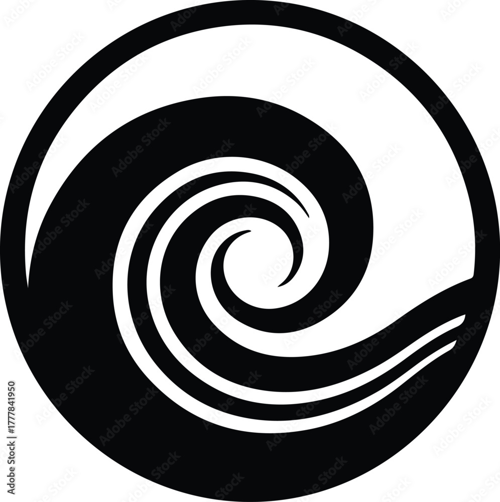 Naklejka premium Vector abstract swirling wave circle design black and white silhouette illustration