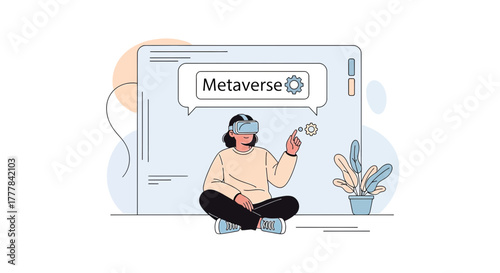 Woman exploring the metaverse with a virtual reality headset for immersive experiences