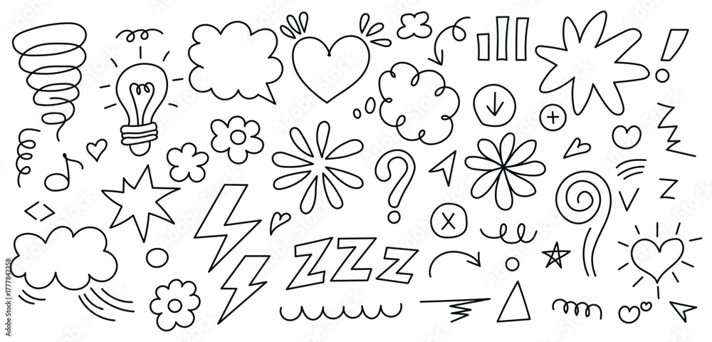 Fototapeta premium Hand Drawn Doodle Collection Vector Illustration Set