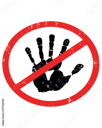 Stop violence and abuse poster with a black handprint inside a red prohibition sign, symbolizing justice, awareness, and protection for victims