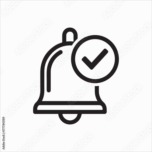 A notification bell icon with a checkmark, representing confirmation, alerts, and successful task completion
