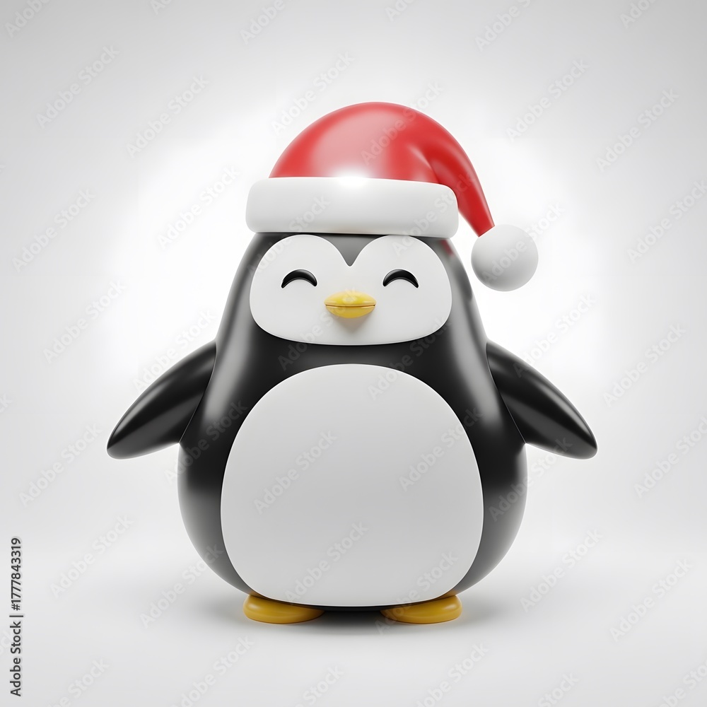 Obraz premium Cute cartoon penguin wearing a santa hat for christmas celebration