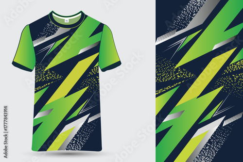 Dynamic Green and Black Abstract Sportswear T-shirt Template