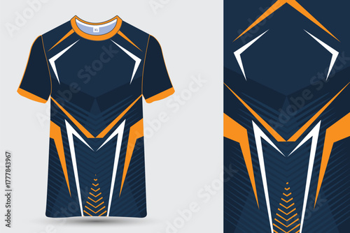 Dynamic Esports Jersey Design Template with Geometric Orange and White Accents