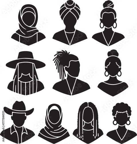 Diverse group of stylized people icons representing cultural differences and inclusivity