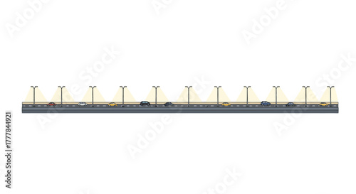 Long exposure shot of a busy highway with cars and streetlights at night.