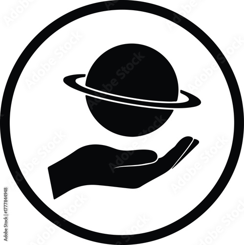 Vector hand holding planet in a circle silhouette illustration