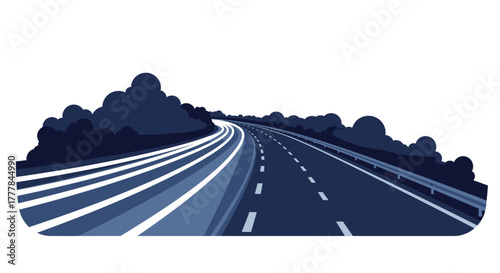 Highway Illustration with Multiple Lanes and Median Barrier.
