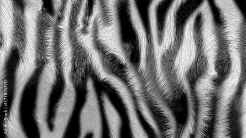 Zebra animal print fur texture background close up realistic waving fur.