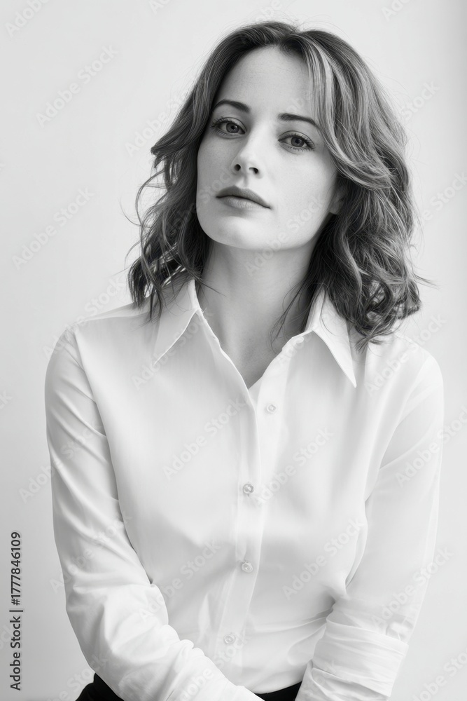 Fototapeta premium Caucasian woman wearing white shirt.