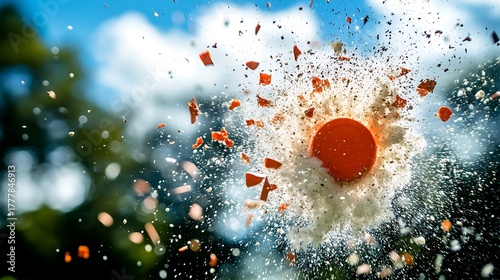 Clay pigeon bursting midair.