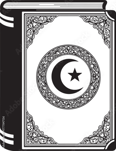 Ornate book cover featuring Islamic crescent moon and star design