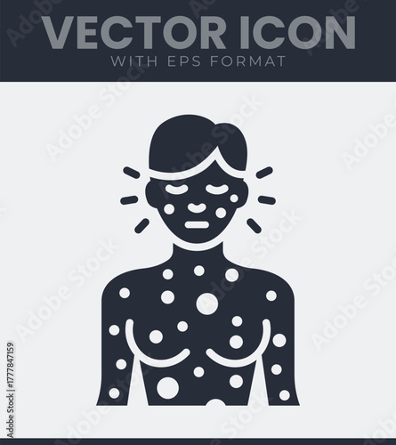 Human hand displaying a skin rash or infectious spots alongside a medical syringe for treatment or vaccination.