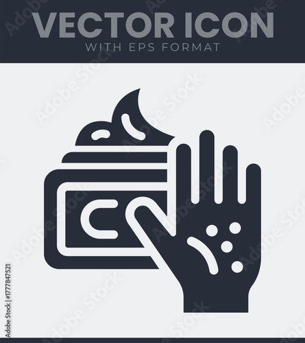Hand applying skincare cream from a container, moisturizing, beauty treatment, personal care routine icon vector