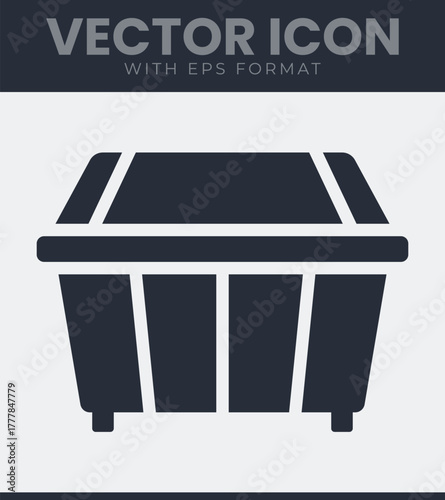 Flat design vector icon of an industrial waste container, skip bin, for garbage collection and recycling