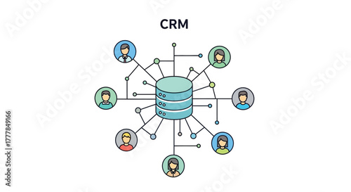 Customer relationship management system illustration connects with users data