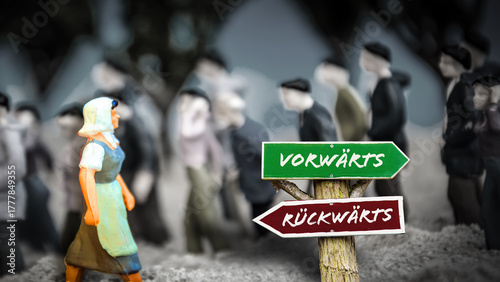 Obraz na plátně Signposts the direct way to forward versus backward