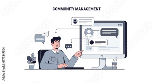 Engaging online communities and social media connections, flat vector illustration